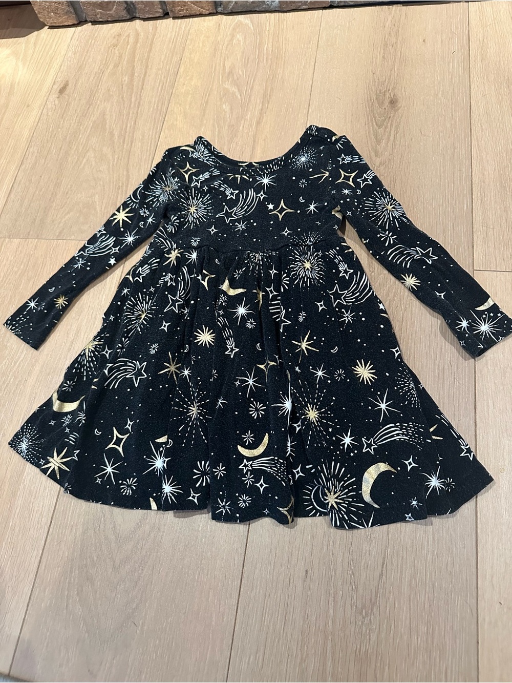 Little Sleepies Black Dress with Gold Celestial Print